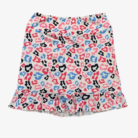 Golftini Skort Womens S Small Pink Blue Cheetah Big Bang Ruffle Hem Pull On Golf - Picture 1 of 14